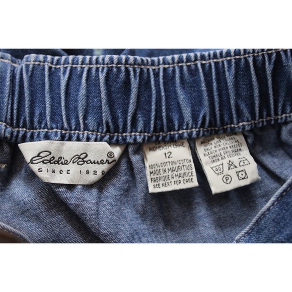 Vtg 90s Eddie Bauer 12 Blue Denim Shorts Pleated High Rise Elastic Waist Cuffed - Picture 5 of 7